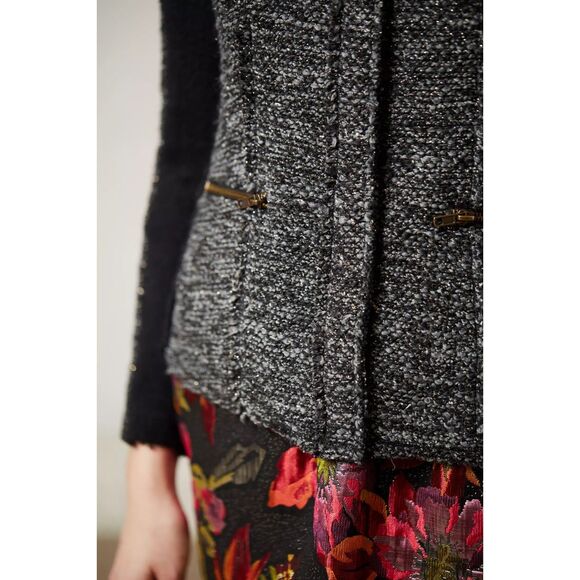 Anthropologie Cartonnier Glimmered Tweed Snap Front Jacket in Gray & Black Sz M - Picture 5 of 13